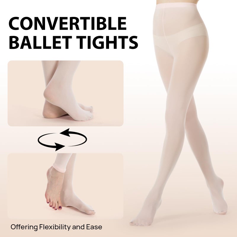 MANZI Women's Solid Color Comfortable Convertible Ballet Tights 3 Pairs Pack L-XL, Ballet Pink - Image 3